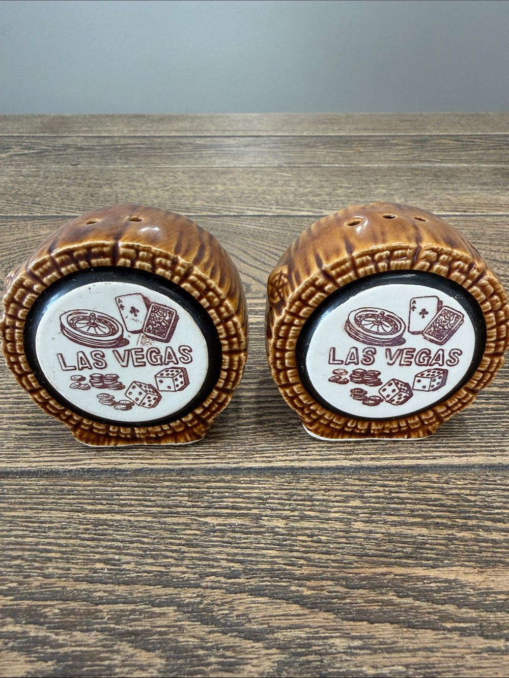 Las Vegas Brown Ceramic Salt & Pepper Shakers - Brown Casino Vintage